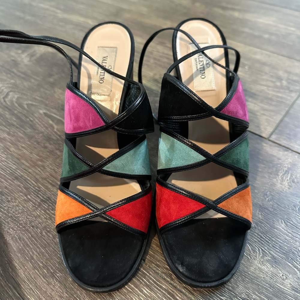 Valentino Vibrant Suede Strappy Ankle Sandals